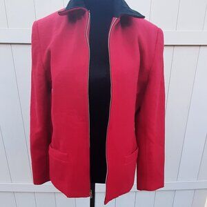 Vintage New Frontier 100% Wool Red Blazer/Jacket With Black Accent Suede Collar